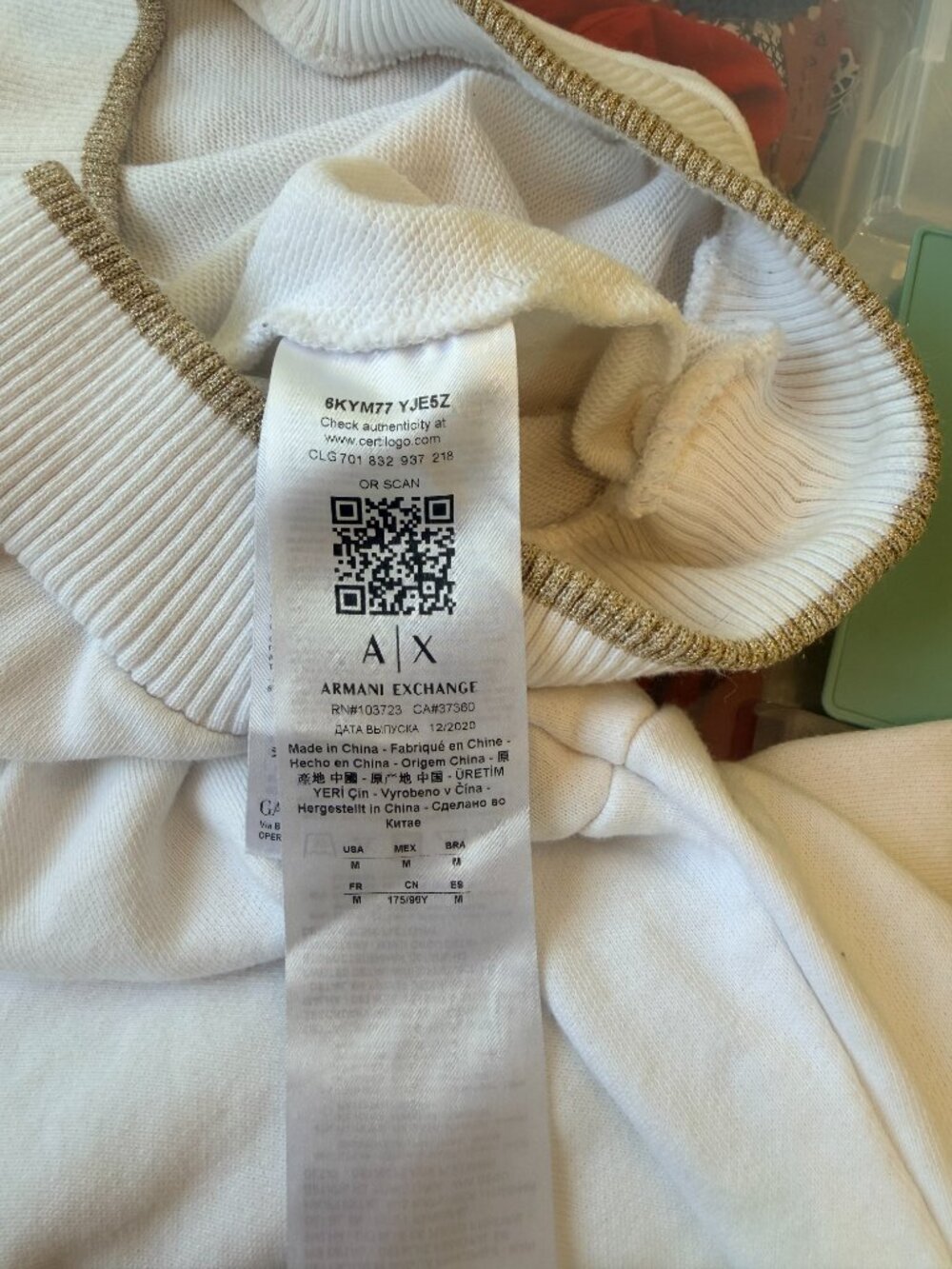 Armani Exchange White Crewneck Sweatshirt Black Gold Graphic Logo M/W MED - Picture 9 of 10